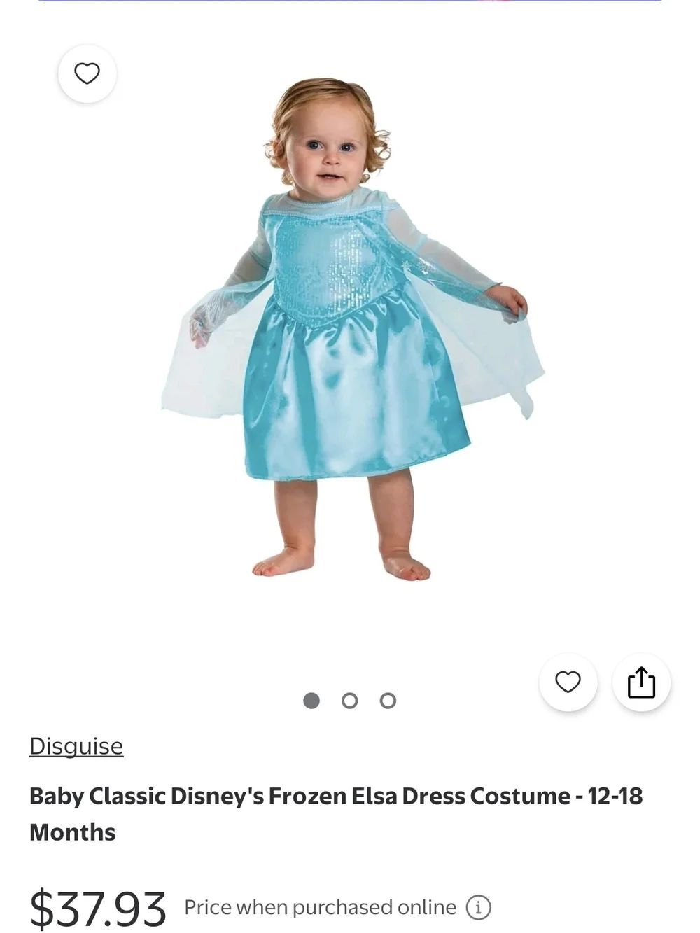 Disney Frozen Elsa Baby Dress Costume in Light Blue